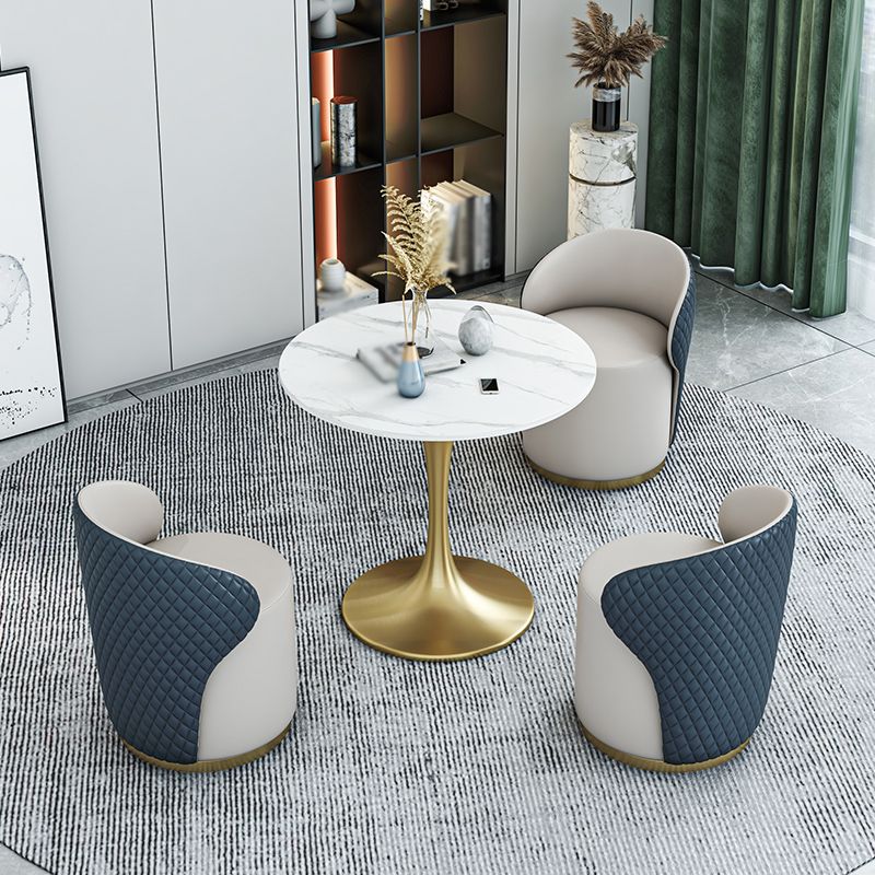 Glam 1/2/4/5 Pieces Gold Dinette Set with White Sintered Stone Top Round Dining Table Set Clearhalo 'Dining Room Sets' 'Dining Tables & Seating' 'dining_room_set' 'furn' 'furn_dining_room_set' 'Furniture' 'furniture_dining_room_set' 'Kitchen & Dining Furniture' 1200x1200_5fec315e-c841-4a89-aacf-e079923c8d00