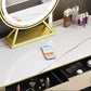 Mesa de tocador de pino glam con heces y 2 cajones de 15.74 "mesa de maquillaje ancha