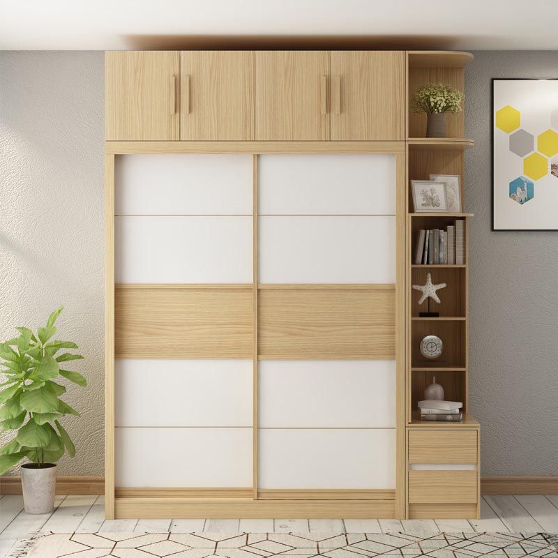 Modern Natural Wardrobe Armoire Engineered Wood Wardrobe with Drawer Clearhalo 'Armoires & Wardrobes' 'armoires_wardrobes' 'Bedroom Furniture' 'furn' 'furn_armoires_wardrobes' 'Furniture' 1200x1200_5ff0246e-d986-4e82-9e3b-c270e85b6cf2