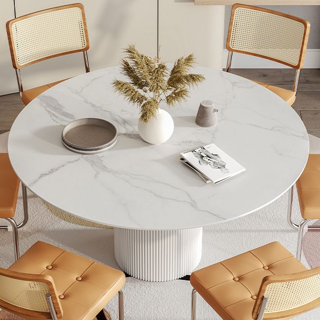 Round Top Dining Table Contemporary Table with Pedestal Base in White