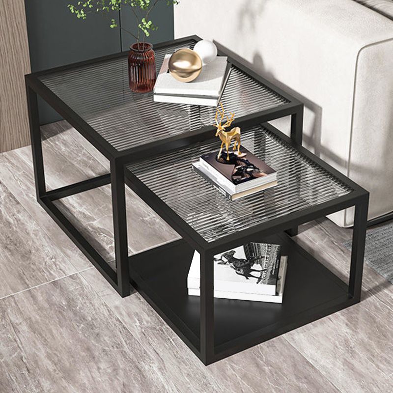 Square Nesting Coffee Table Modern Glass Top Frame Cocktail Table Clearhalo 'Coffee & Accent Tables' 'Coffee Tables' 'coffee_tables' 'furn' 'furn_coffee_tables' 'Furniture' 'Living Room Furniture' 1200x1200_5ff38e74-eadf-4b4a-aa6a-15495b8ccd09