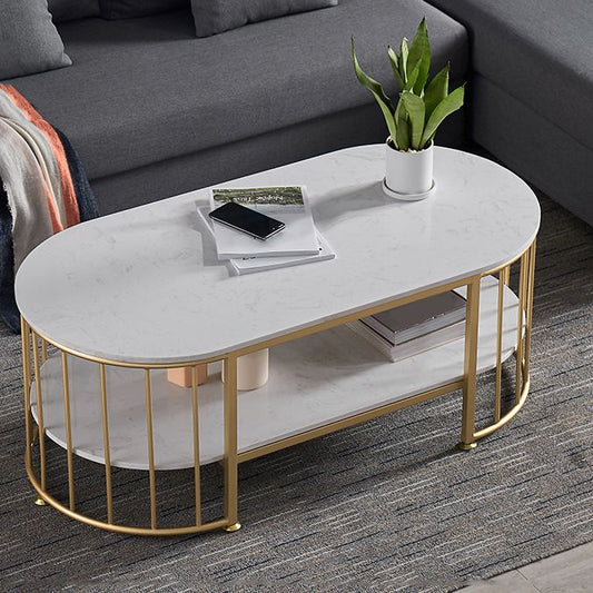 Mesa de café ovalada de la mesa de acero de acero Mesa de cóctel con estante