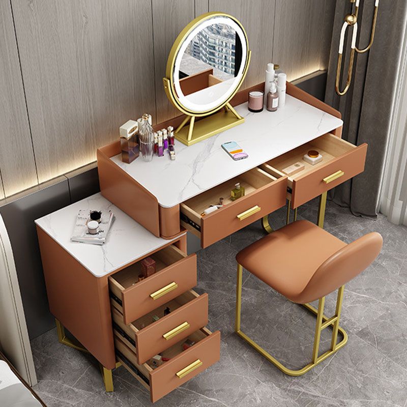 Glam Make-up Vanity With 5 Storage Drawers Dresser with Golden Base Clearhalo 'Bedroom Furniture' 'furn' 'furn_makeup_vanities' 'Furniture' 'Makeup Vanities' 'makeup_vanities' 1200x1200_5ff62c54-4f67-493c-a83a-4c2e14c9d6df