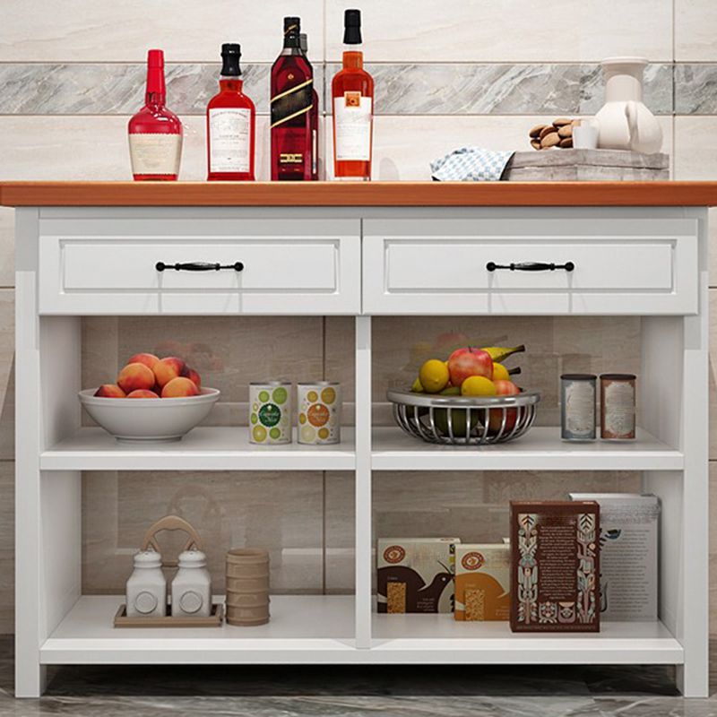 Table îlot de cuisine en bois de pin mat avec rangement ouvert pour salle à manger