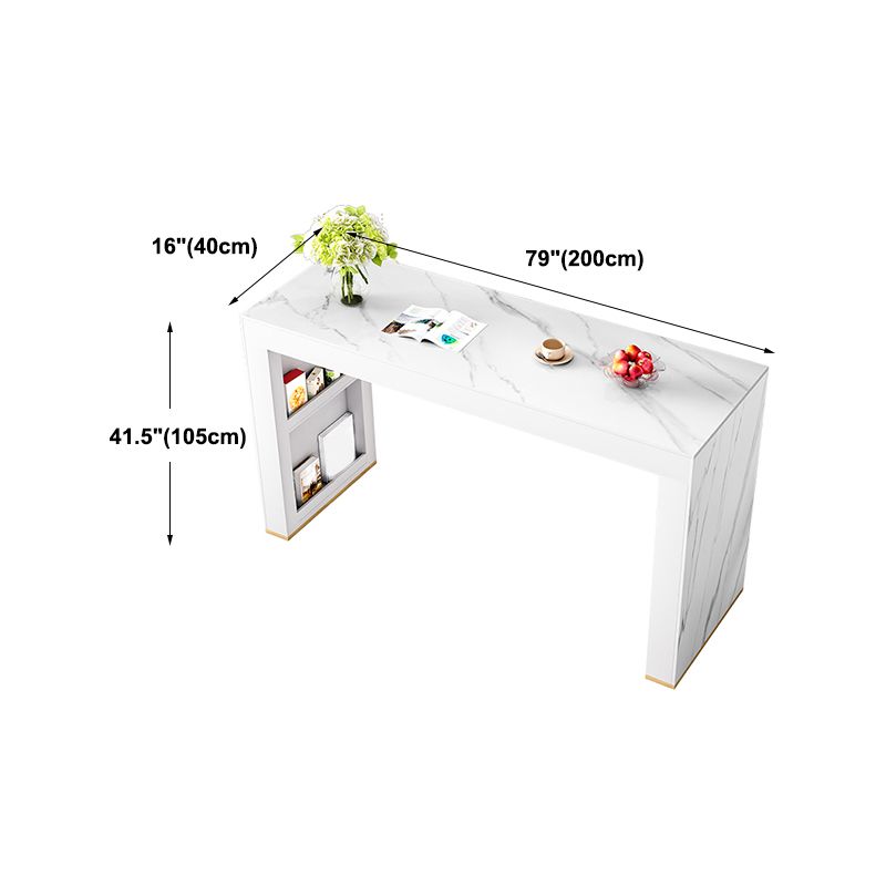 Glam White Wood Bar Dining Table with White Stone Top Rectangle Indoor Bistro Table Clearhalo 'Bar Furniture' 'Bar Tables' 'bar_tables' 'furn' 'furn_bar_tables' 'Furniture' 'furniture_bar_tables' 'Kitchen & Dining Furniture' 1200x1200_5ffbe654-d9c1-4881-8b75-56ab40a6cef7