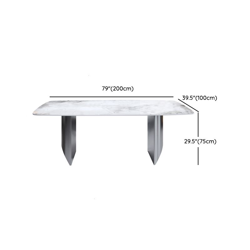 Contemporary Rectangle Sintered Stone Top and Metal Base Dining Table with Chairs