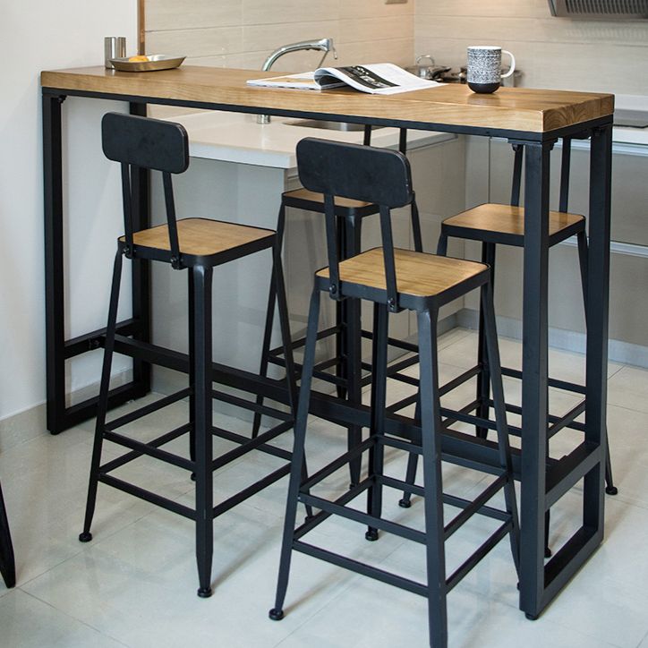 Modern Rectangle Bar Dining Table Wood Trestle Bar Height Pub Table with Iron Base Clearhalo 'Bar Furniture' 'Bar Tables' 'bar_tables' 'furn' 'furn_bar_tables' 'Furniture' 'furniture_bar_tables' 'Kitchen & Dining Furniture' 'kitchen&dining_furn' 'kitchen' 1200x1200_5ffeafe5-8de0-4e44-83e9-b46cf01be808