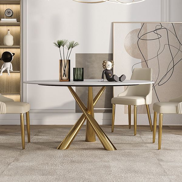 Stone Top Dining Table Contemporary Dining Table with Pedestal Base in Gold Clearhalo 'Dining Tables & Seating' 'Dining Tables' 'dining_table' 'furn' 'furn_dining_table' 'Furniture' 'furniture_dining_table' 'Kitchen & Dining Furniture' 'kitchen' 'kitchen_dining_table' 1200x1200_60033708-1c36-46c0-a52f-2b562f10790c