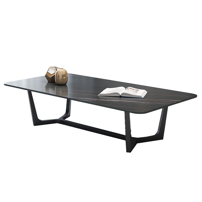 Glam Style Rectangular Slte Black Metal Trestle Type Base Coffee Table