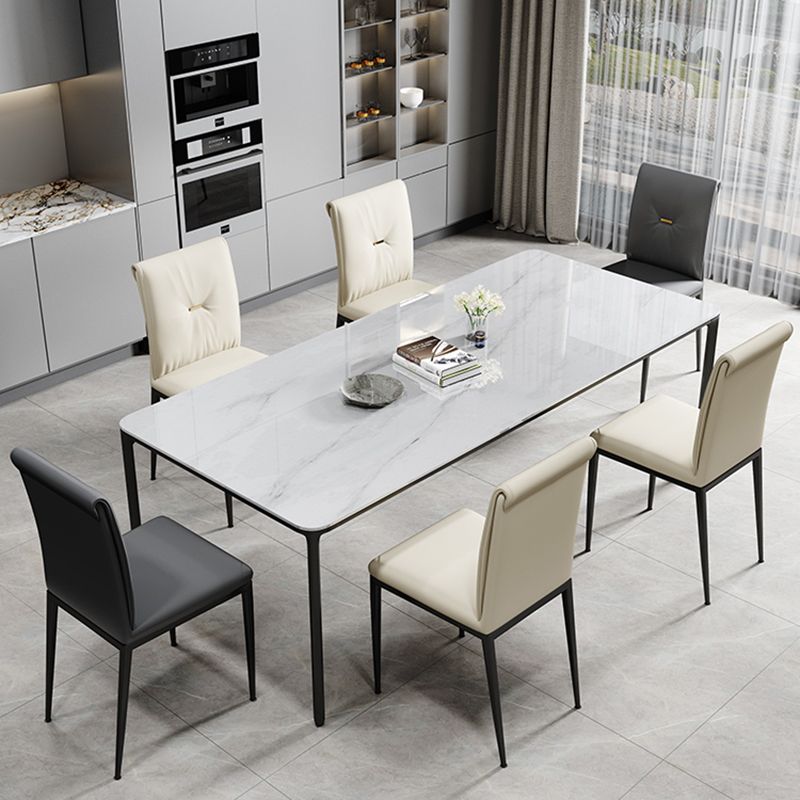 Rectangle Industrial Dining Table Sintered Stone Fixed Table with 4 Metal Legs Clearhalo ' dining_table' 'Dining Tables & Seating' 'Dining Tables' 'furn' 'furn_dining_table' 'Furniture' 'furniture_dining_table' 'Kitchen & Dining Furniture' 'kitchen&dining_furn' 'kitchen' 'kitchen_dining_table' 1200x1200_6008864c-6a51-4d89-a90f-87a3ac75493a