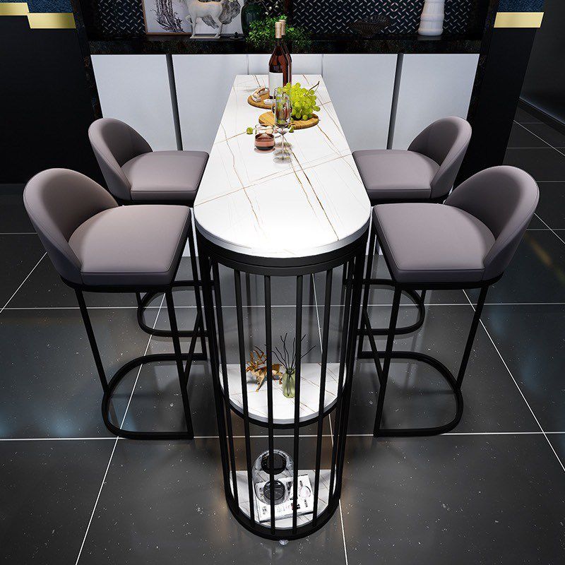 White Stone Industrial Indoor Bar Dining Table Double Pedestal Bistro Table with Shelve Clearhalo 'Bar Furniture' 'Bar Tables' 'bar_tables' 'Furniture' 'furniture_bar_tables' 'Kitchen & Dining Furniture' 'kitchen&dining_furn' 'kitchen' 1200x1200_60092b46-1201-4cb9-b8fc-2223e10e9d78
