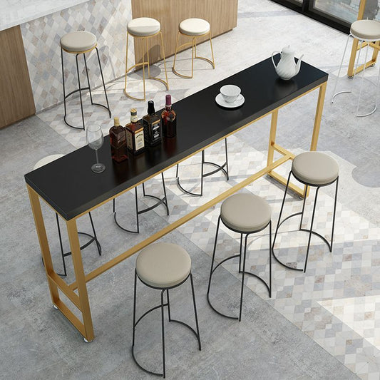 Black Solid Wood Bar Table Gold and Metal Base Bar Table for Kitchen Living Room