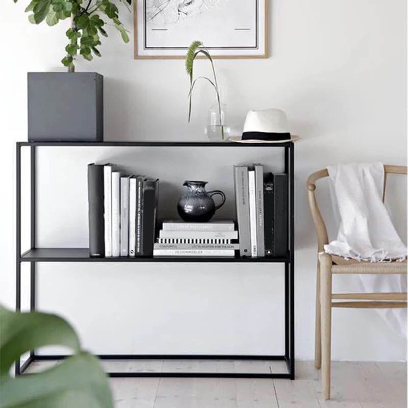 Metal Open Back Bookcase Industrial Etagere Storage Bookshelf