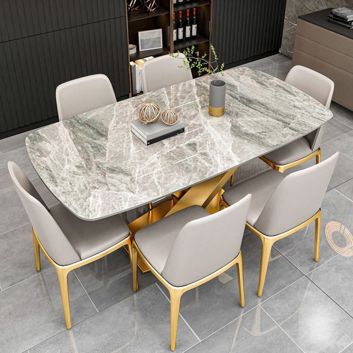 Gray Sintered Stone Dining Table Traditional Luxury Dining Table with Gold Frame Clearhalo 'Dining Tables & Seating' 'Dining Tables' 'dining_table' 'furn' 'furn_dining_table' 'Furniture' 'Kitchen & Dining Furniture' 1200x1200_6013272a-2459-42dc-982a-1860b8f84001