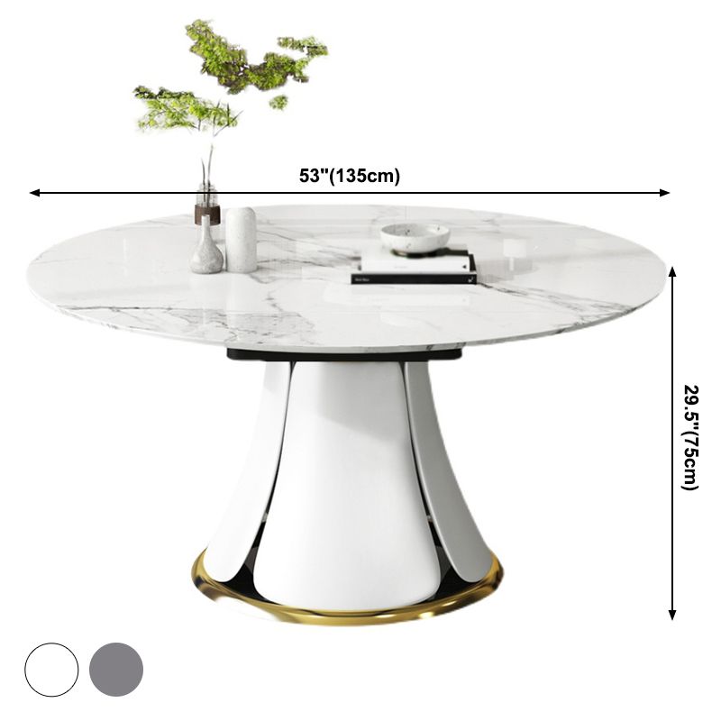 Contemporary Round Dining Table Sintered Stone Table with White Pedestal Base,53.1"L x 53.1"W x 30"H Clearhalo ' dining_table' 'Dining Tables & Seating' 'Dining Tables' 'furn' 'furn_dining_table' 'Furniture' 'furniture_dining_table' 'Kitchen & Dining Furniture' 'kitchen&dining_furn' 'kitchen' 'kitchen_dining_table' 1200x1200_60135aa3-b240-46d0-983e-90e8423cdb7f