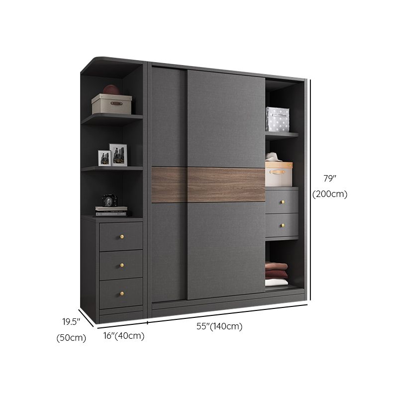 Modern Artificial Wood Wardrobe Armoire Freestanding Wardrobe in Black