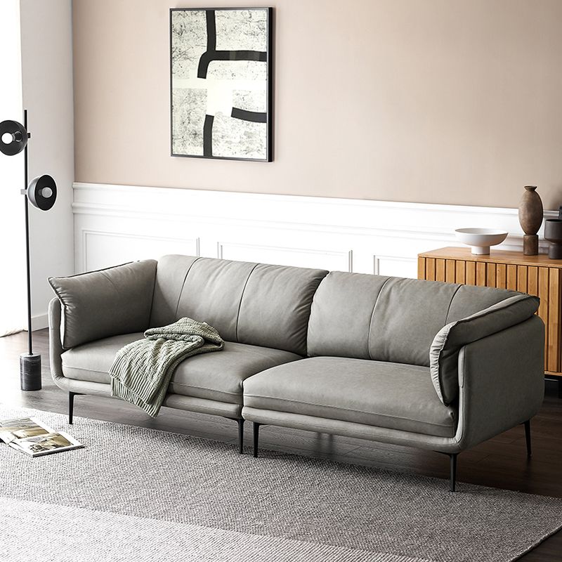 灰色のモダンなフェイクレザーソファステイン耐性タキシードアームソファ