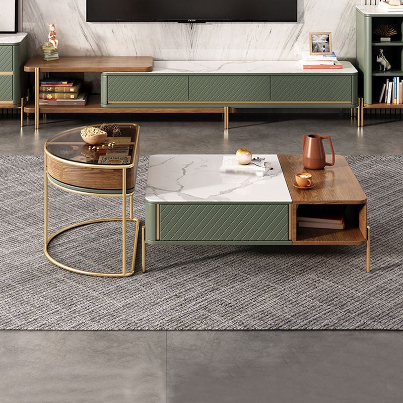 Modern Style Paint Craft Green and White Rectangular Round Coffee Table