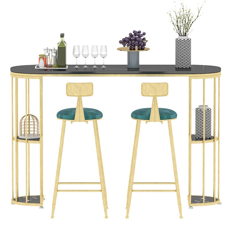 Glam Iron Bistro Table Stone Top Oval Indoor Bar Dining Table with 2-Shelf Clearhalo 'Bar Furniture' 'Bar Tables' 'bar_tables' 'furn' 'furn_bar_tables' 'Furniture' 'furniture_bar_tables' 'Kitchen & Dining Furniture' 1200x1200_601c0508-a346-46ac-86c3-b75b36088325