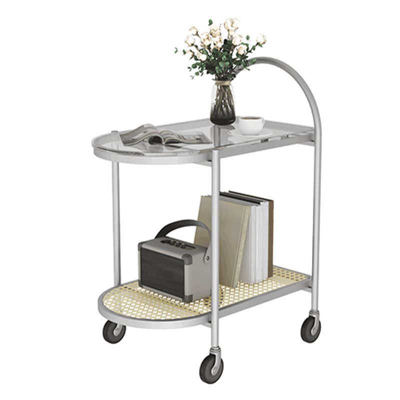 Mesa moderna de la esquina de vidrio mesa lateral de doble nivel con almacenamiento