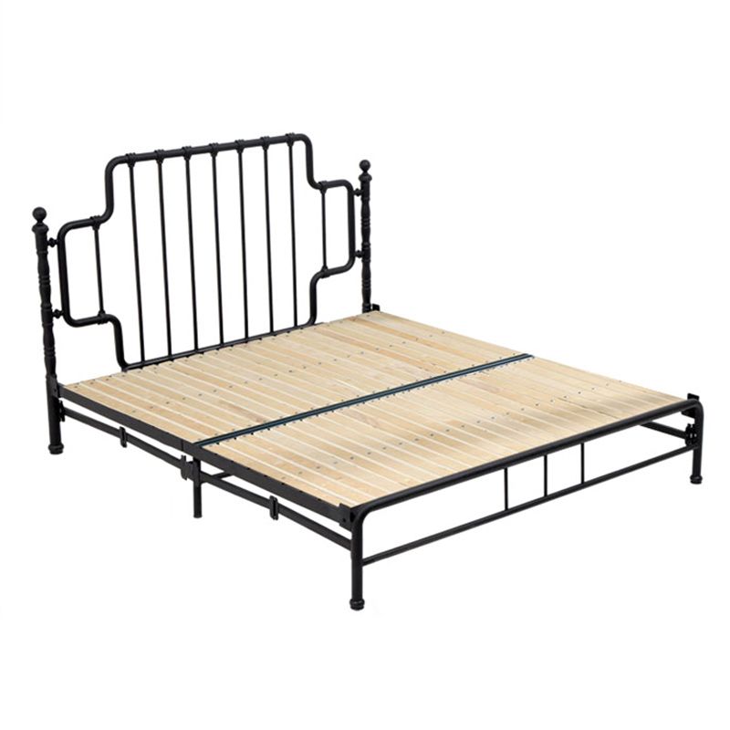 Schwarz/weißes Open-Frame-Bett 50-Zoll-Hochmetallbett mit Kopfteil