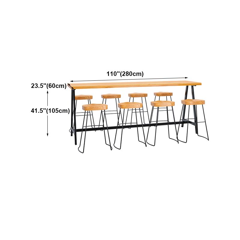 Light Brown Modern Style Bar Table in Solid Wood and Iron Cafe Bar Table, Only Table Clearhalo 'Bar Furniture' 'Bar Tables' 'bar_tables' 'furn' 'furn_bar_tables' 'Furniture' 'furniture_bar_tables' 'Kitchen & Dining Furniture' 1200x1200_601cd7dd-02e9-4f04-897e-b4a8a80383c3