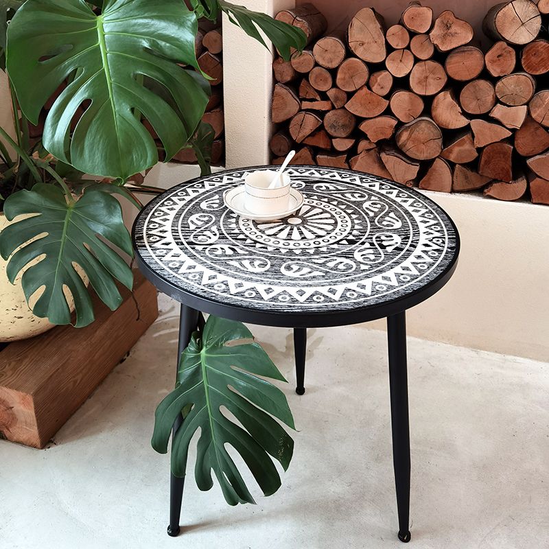 French Country 3 Legs Sofa Side Accent Table Solid Wood Round End Table