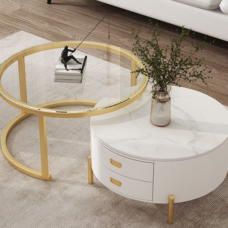 Modern Wooden 4 Legs 2 Coffee Table with Storage Round Table Clearhalo 'Coffee & Accent Tables' 'Coffee Tables' 'coffee_tables' 'Furniture' 'furniture_coffee_tables' 'Living Room Furniture' 1200x1200_6026f13c-00e5-457d-9119-74a1ebb00088