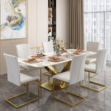 Sintered Stone Top Table for Restaurant Luxury Rectangle Table with Gold Metal Pedestal Clearhalo 'Dining Tables & Seating' 'Dining Tables' 'dining_table' 'furn' 'furn_dining_table' 'Furniture' 'furniture_dining_table' 'Kitchen & Dining Furniture' 'kitchen' 'kitchen_dining_table' 1200x1200_60283f9a-c1e4-4b7e-b31e-8552aece57d0