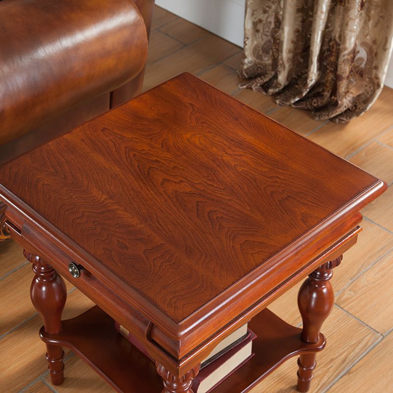 Wooden Square Top Side Table 22.8" Tall 4 Legs End Table with Storage