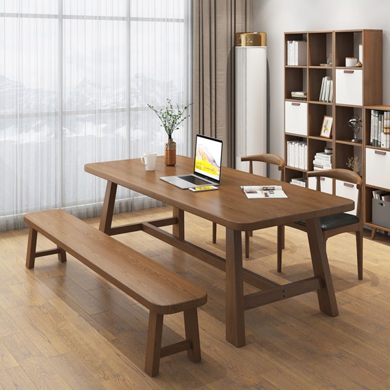 Solid Wood Curved Writing Desk H-Shape Base 29.53" Tall Office Desk Clearhalo 'furn' 'furn_office_desk' 'Furniture' 'Office Desks' 'Office Furniture' 'office_desk' 1200x1200_602b1717-d212-434c-9a55-ba5bdacb7f7f
