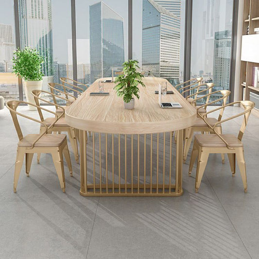 現代スタイルの楕円形のライティングデスクパインソリッドウッドオフィスデスク