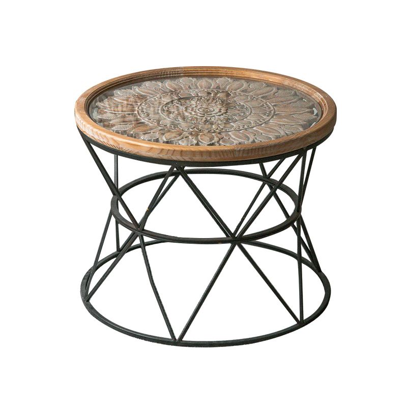 Tavolino in legno in legno di campagna francese tavolo da base di ferro in difficoltà