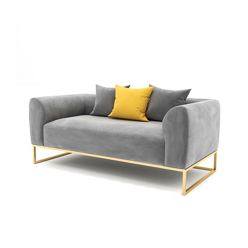Grey Velvet Sofa with Tight Back and Gold Frame for Living Room