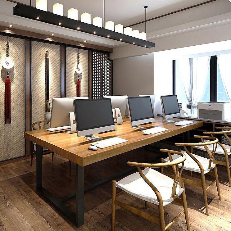 Solid Wood Top Dining Table Industrial Rectangle Table with Trestle Base Clearhalo 'Dining Tables & Seating' 'Dining Tables' 'dining_table' 'furn' 'furn_dining_table' 'Furniture' 'furniture_dining_table' 'Kitchen & Dining Furniture' 1200x1200_60315a4d-0cc3-4d31-a3ae-fb644dd2bae0