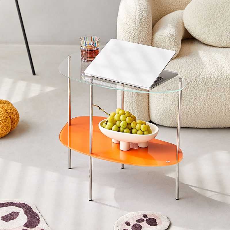 Modern Glass 2-shelf Side Table 4 Legs Sofa Side Accent Table