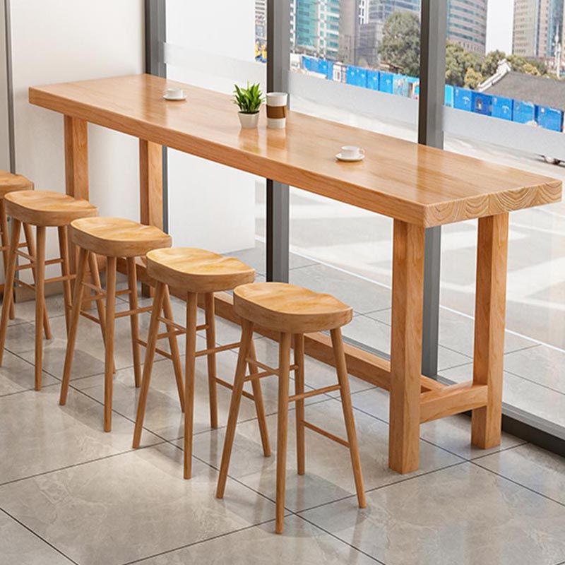 Solid Wood Trestle Cocktail Bar Table Modern Footrest Pub Height Dining Table in Natural Clearhalo 'Bar Furniture' 'Bar Tables' 'bar_tables' 'furn' 'furn_bar_tables' 'Furniture' 'Kitchen & Dining Furniture' 1200x1200_6031c577-0f39-4997-abb8-a396a8820e88