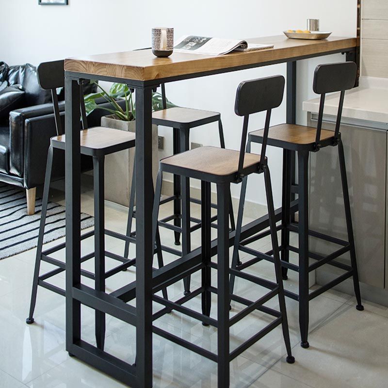 Juego de mesa de bar industrial de madera maciza, mesa de mostrador rectangular de 1/5 piezas con taburetes altos
