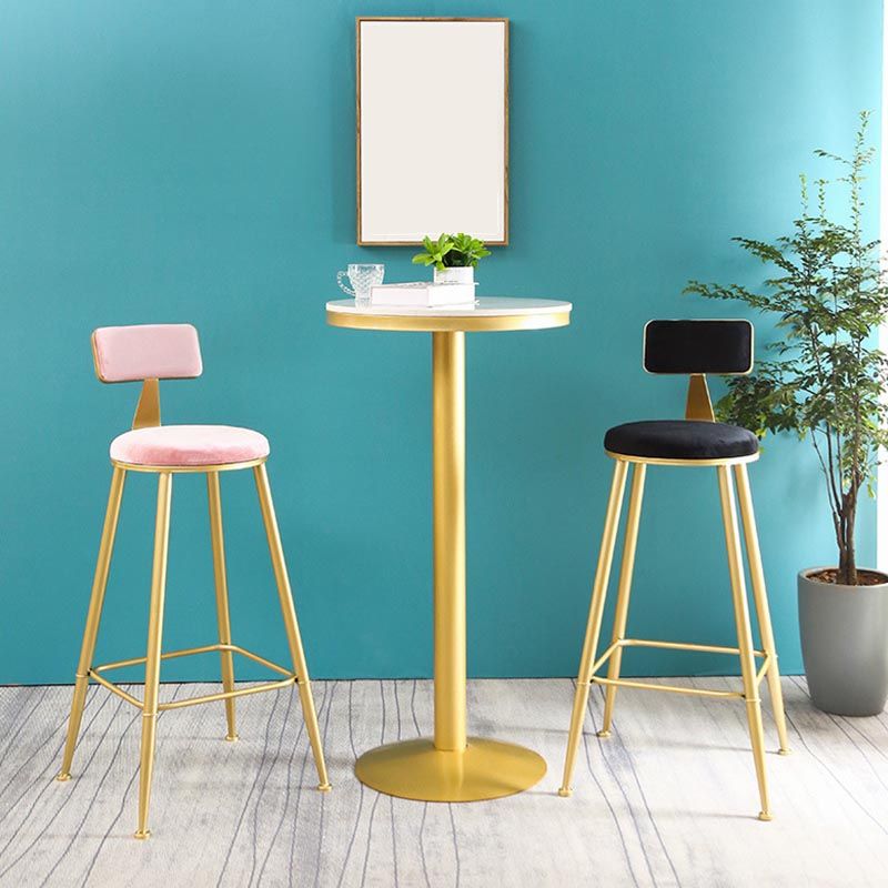 Glam Round Pub Table Set 1/2/3 Pieces Marble Top Bar Table with Metal Stools