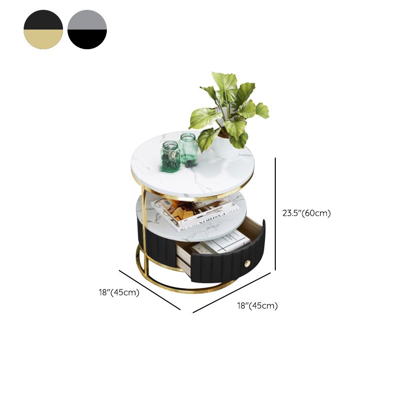 Stone Accent Table Nightstand Open Storage Bedside Cabinet for Bedroom