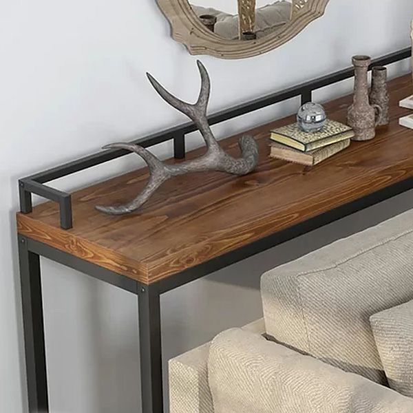 Rectangular Pine Wood Top Bistro Table Industrial Bar Table with Trestle Base in Black Clearhalo 'Bar Furniture' 'Bar Tables' 'bar_tables' 'furn' 'furn_bar_tables' 'Furniture' 'Kitchen & Dining Furniture' 1200x1200_6038099f-5971-4238-b80f-4a7d42eca0da