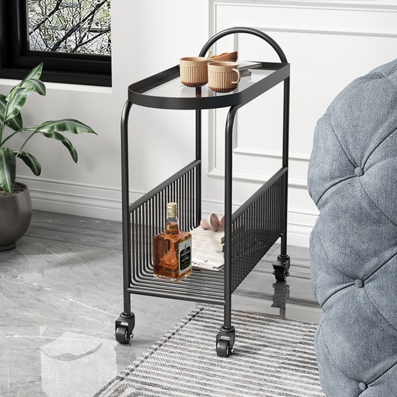 Modern Glass Top with Storage Double Tier Living Room Accent Side Table