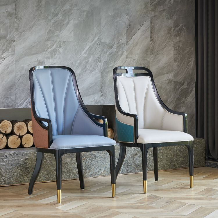 Faux Leather Dining Chairs Upholstered Arm Chairs with Wood Base Clearhalo 'Dining Chairs' 'Dining Tables & Seating' 'dining_chair' 'furn' 'furn_dining_chair' 'Furniture' 'Kitchen & Dining Furniture' 1200x1200_603d3620-e77f-4838-90e8-661785de57c2