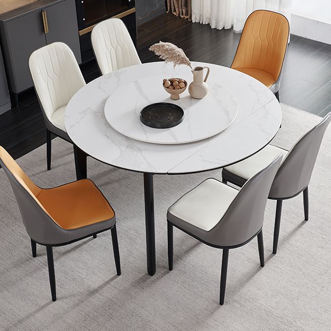 Slate and Wood Table Modern Minimalist Home Retractable Round Dining Table Clearhalo 'Dining Tables & Seating' 'Dining Tables' 'dining_table' 'furn' 'furn_dining_table' 'Furniture' 'Kitchen & Dining Furniture' 1200x1200_60407657-0c1d-4fbe-9ba8-f2b248572630