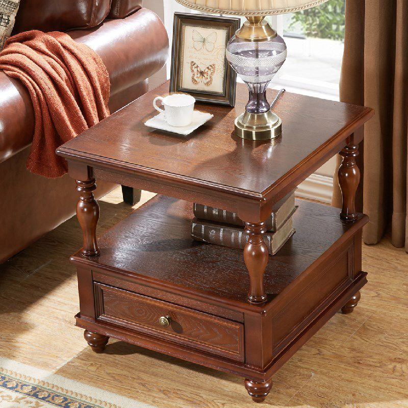 23.6" Tall Square Wood Top Side Table Brown 4 Legs End Table with Storage Clearhalo 'Coffee & Accent Tables' 'End & Side Tables' 'end_side_tables' 'furn' 'furn_end_side_tables' 'Furniture' 'Living Room Furniture' 1200x1200_6041a53d-f1f4-4874-a5d6-936beff399a6