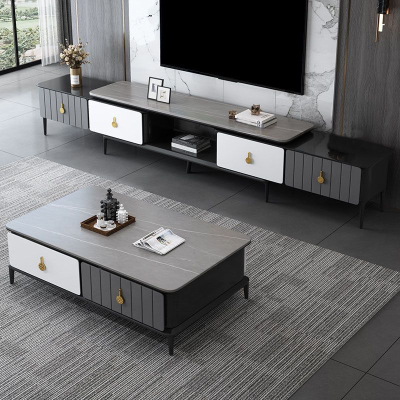 16.5 "3/4の引き出し付きテレビ用のコンテンポラリーテレビコンソールストーントップテレビスタンド