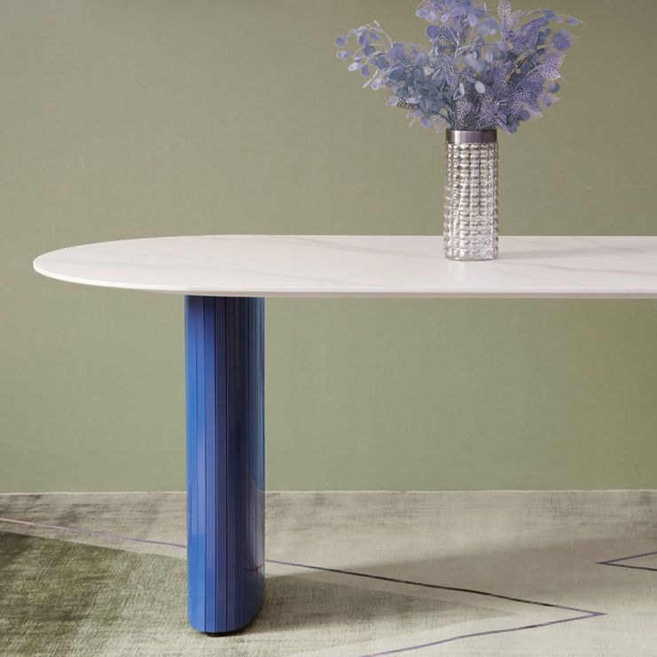 Modern White & Blue Sintered Stone Dining Table Oval Shape Dining Table with Double Pedestal Bases Clearhalo ' dining_table' 'Dining Tables & Seating' 'Dining Tables' 'furn' 'furn_dining_table' 'Furniture' 'furniture_dining_table' 'Kitchen & Dining Furniture' 'kitchen&dining_furn' 'kitchen' 'kitchen_dining_table' 1200x1200_60430aaa-745c-45db-a674-e424dd2f6ec1