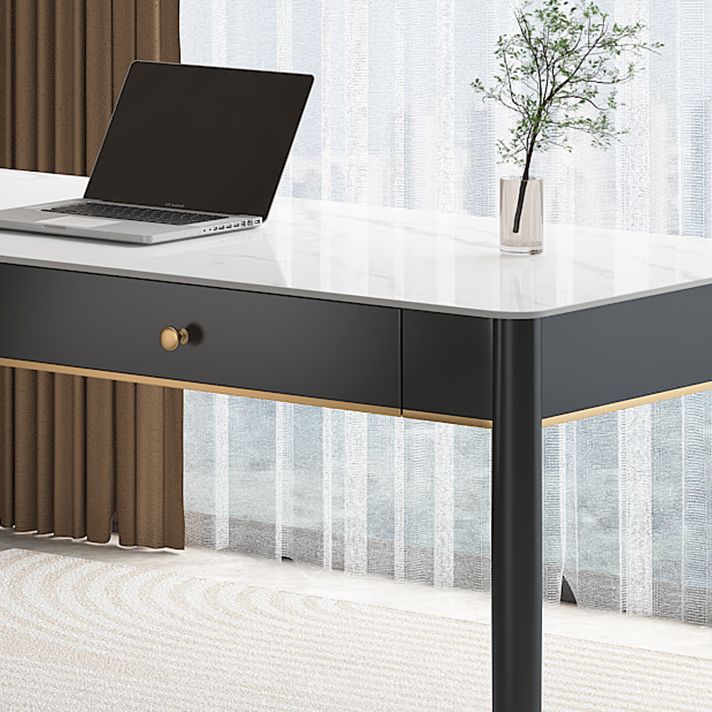 Glam Office Desk Antique Finish Curved Computer Desk with 2 Storage Drawers Clearhalo 'furn' 'furn_office_desk' 'Furniture' 'Office Desks' 'Office Furniture' 'office_desk' 1200x1200_6043b376-e140-4dfd-a1bf-68fcd757d121