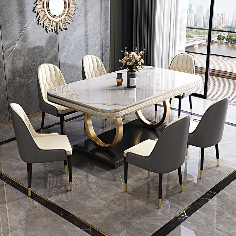 Rectangle Table Traditional Luxury Dinner Room Furniture with Metal Base Clearhalo ' dining_table' 'Dining Tables & Seating' 'Dining Tables' 'furn' 'furn_dining_table' 'Furniture' 'furniture_dining_table' 'Kitchen & Dining Furniture' 'kitchen&dining_furn' 'kitchen' 'kitchen_dining_table' 1200x1200_60444295-afbb-48c8-99af-dac329977481