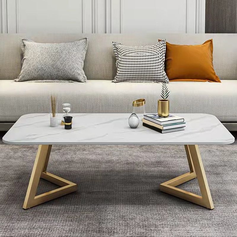 Glam Style Rectangle Slate Coffee Table 17.7"H Iron Sled Cocktail Table Clearhalo 'Coffee & Accent Tables' 'Coffee Tables' 'coffee_tables' 'furn' 'furn_coffee_tables' 'Furniture' 'Living Room Furniture' 1200x1200_6044b767-7c75-4d07-8a89-4bcd8a4b5a17